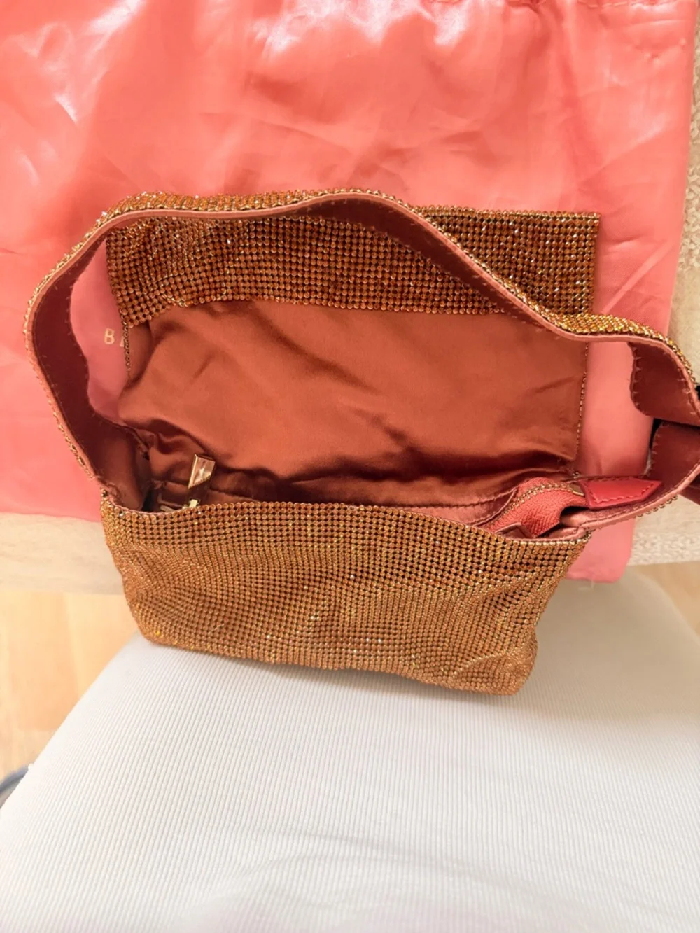 Benedetta Bruzziches Gold Crystal-Embellished Shoulder Bag NEVER USED
